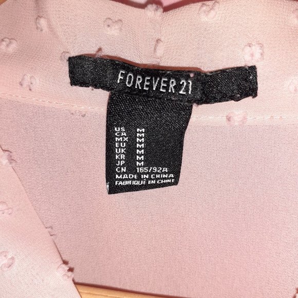 Baby Pink Sheer Short Sleeve Bow Tie Blouse (M) - Picture 2 of 3